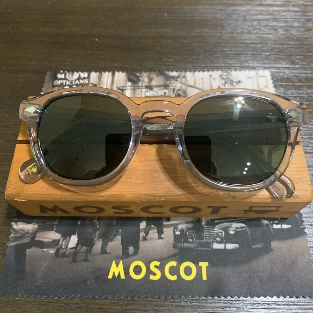 MOSCOT ORIGINALS NYC LEMTOSH  Light Grey 49mm Round Sunglasses with Green Lenses
